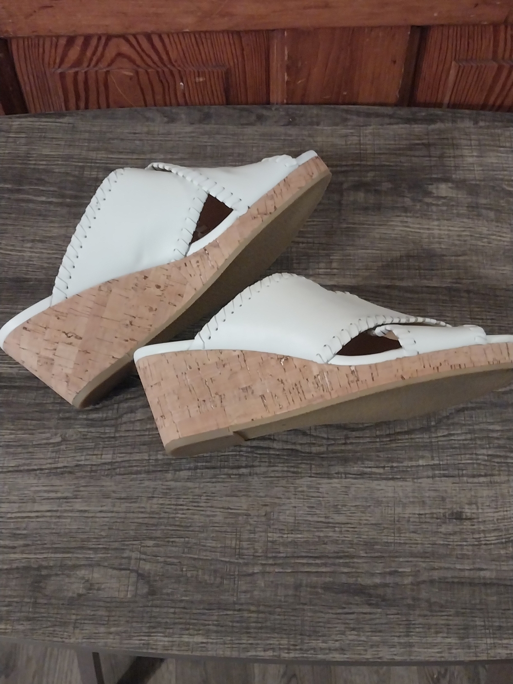 Jack Rogers White Cork Wedge Slide Sandals